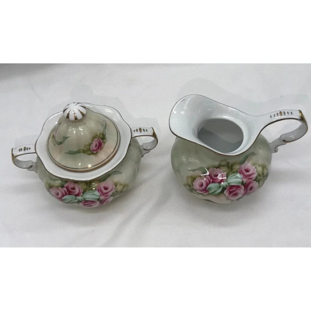 Vintage Betty Platner Hand Decorated Creamer and Sugar Bowl Set Rose-BEAUTIFUL!